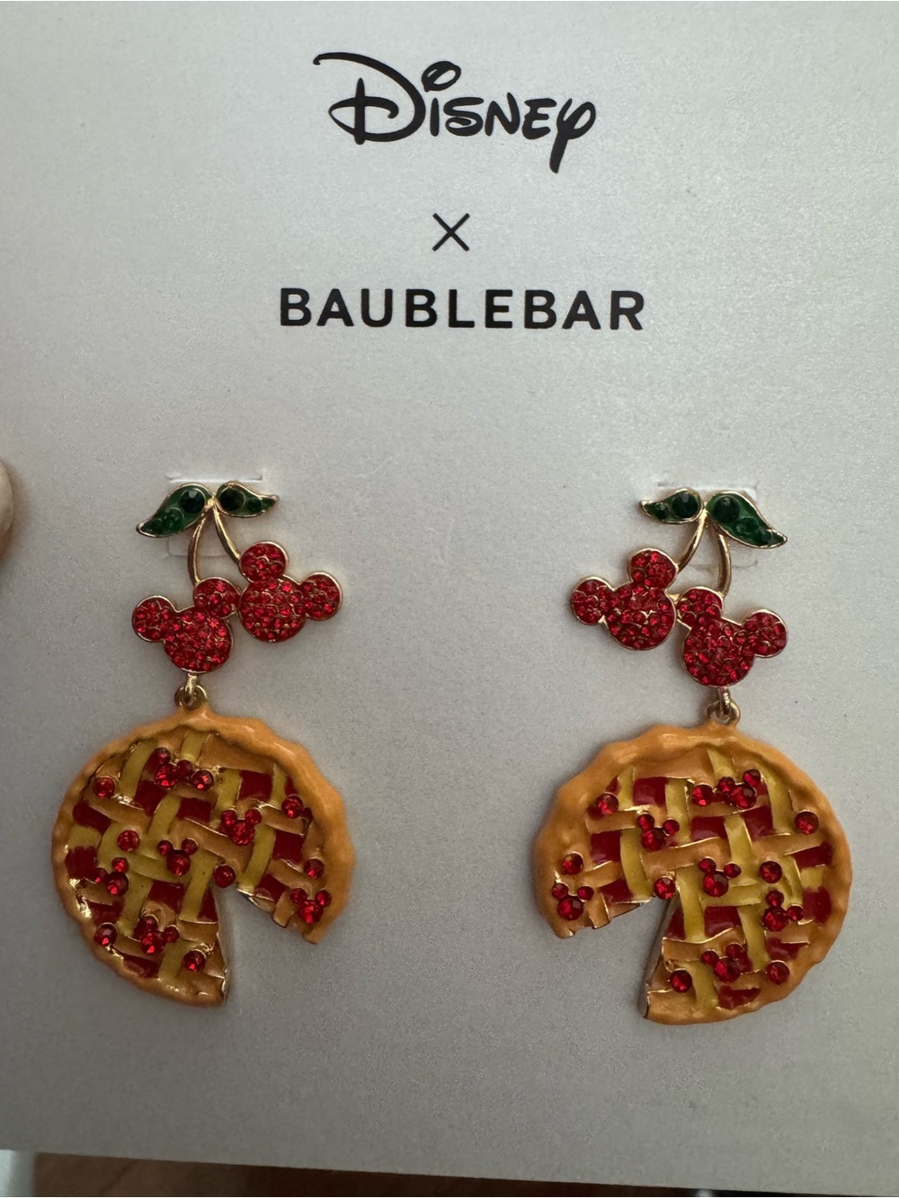 BaubleBar Mickey Red & Gold Cherry Pie Dangle Earrings